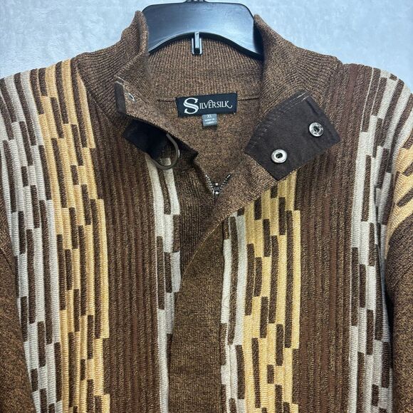 Vintage Men SILVERSILK Fancy Thick Sweater Jacket Zipper Pockets Mock Neck - Picture 4 of 10